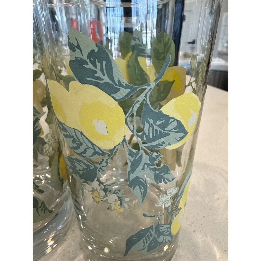 Vintage Crisa Royal Norfolk Lemons Drinking Glasses  16 oz Tumblers Set of 4